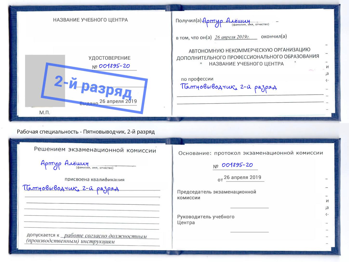 корочка 2-й разряд Пятновыводчик Ростов
