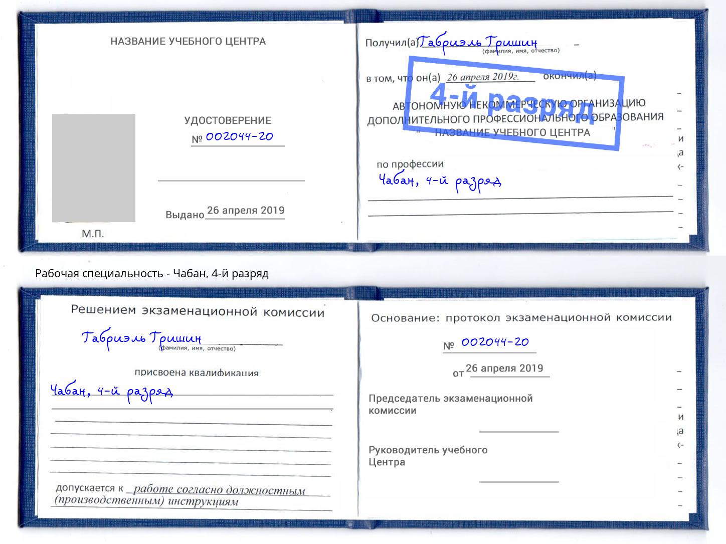 корочка 4-й разряд Чабан Ростов