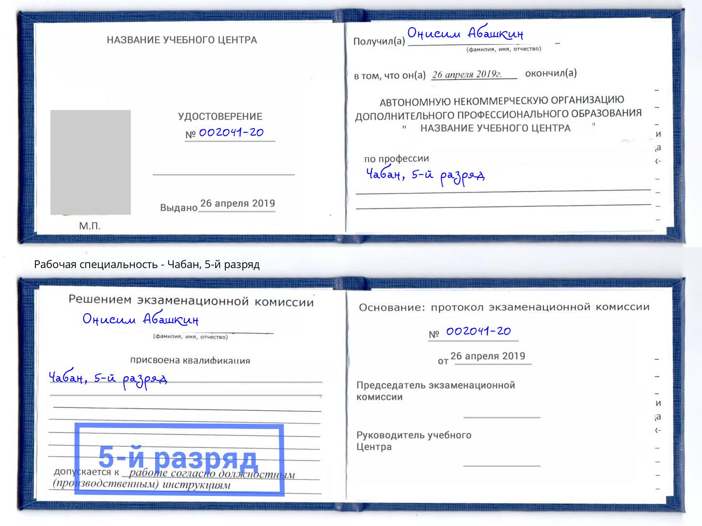 корочка 5-й разряд Чабан Ростов