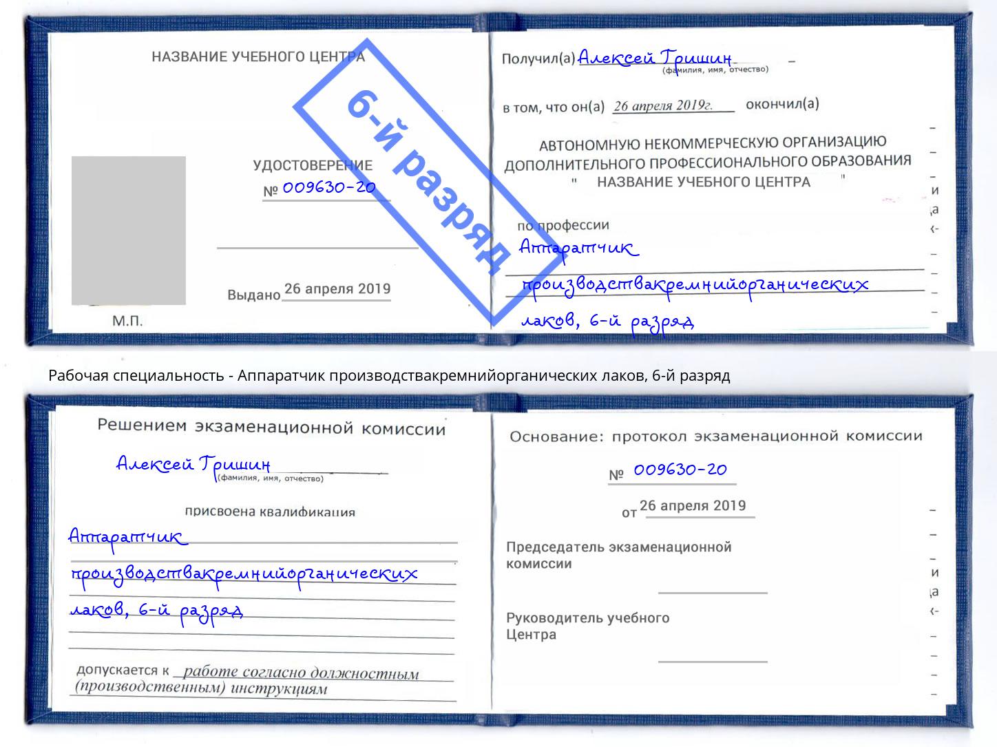 корочка 6-й разряд Аппаратчик производствакремнийорганических лаков Ростов