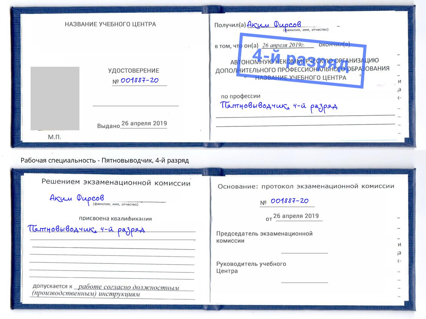 корочка 4-й разряд Пятновыводчик Ростов