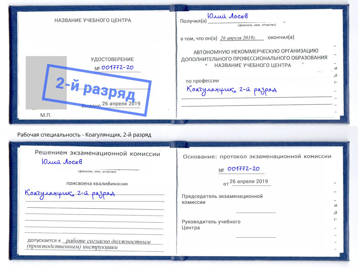 корочка 2-й разряд Коагулянщик Ростов