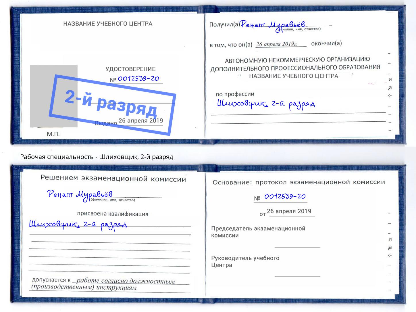 корочка 2-й разряд Шлиховщик Ростов