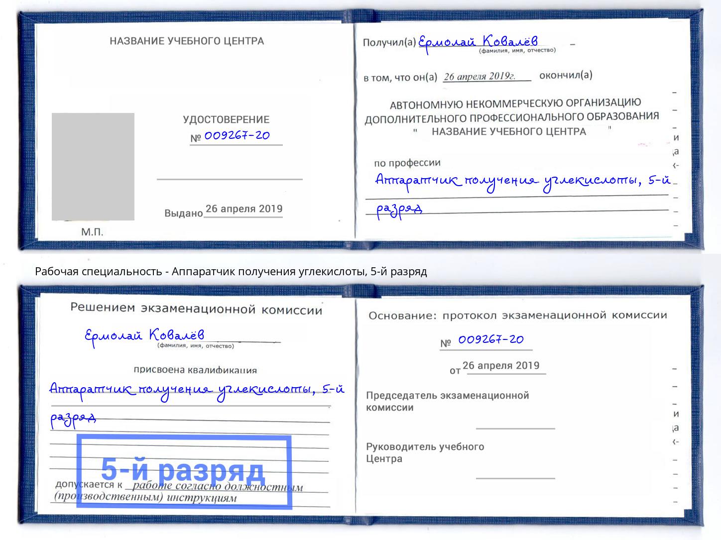 корочка 5-й разряд Аппаратчик получения углекислоты Ростов