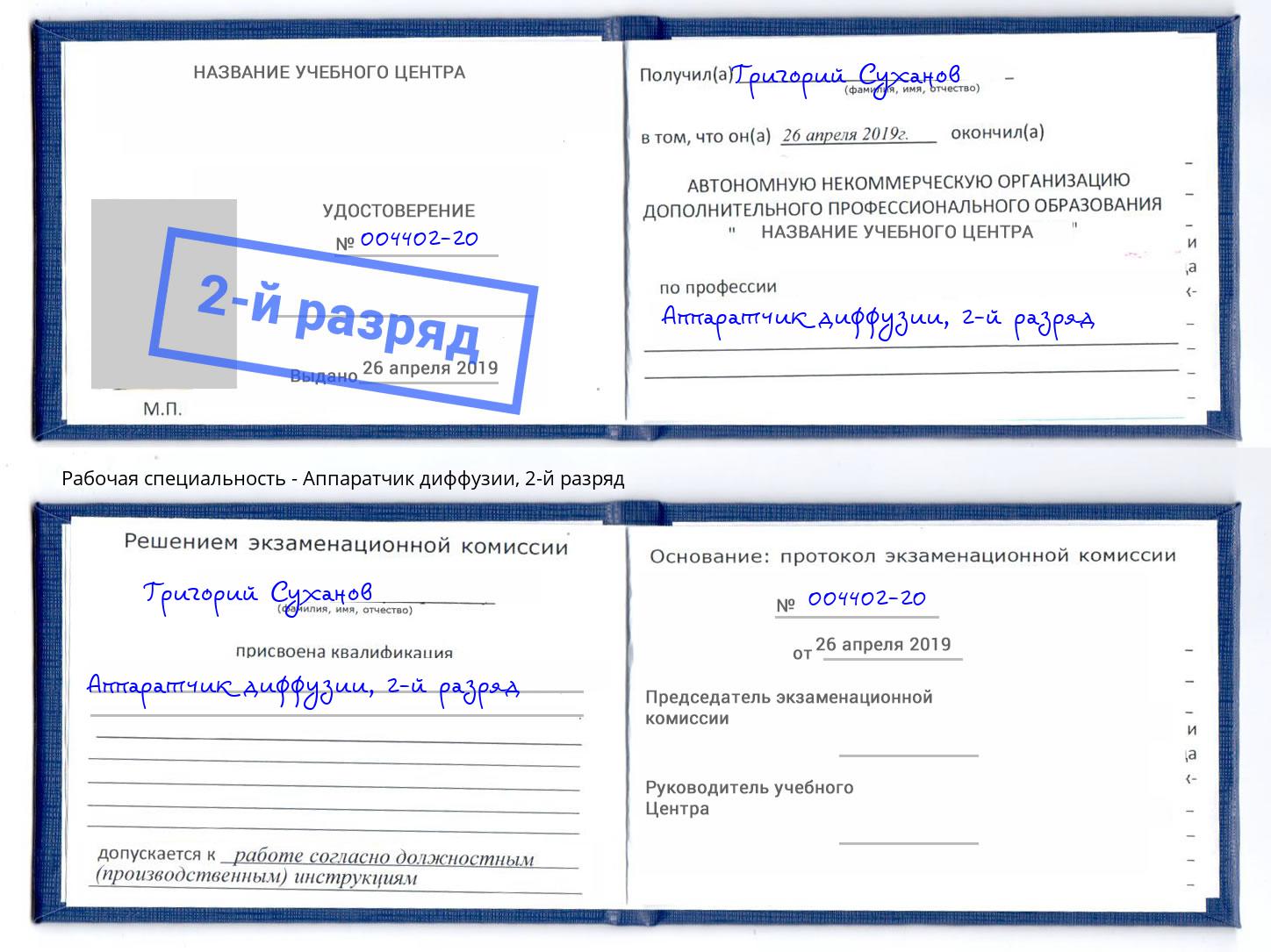 корочка 2-й разряд Аппаратчик диффузии Ростов