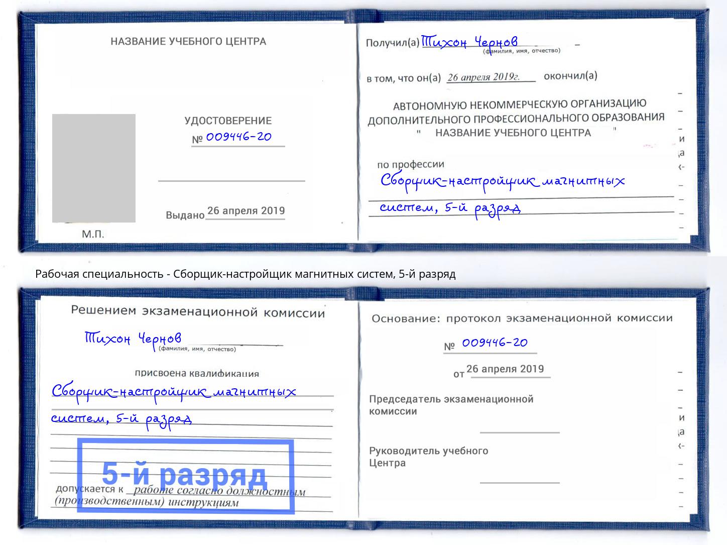корочка 5-й разряд Сборщик-настройщик магнитных систем Ростов