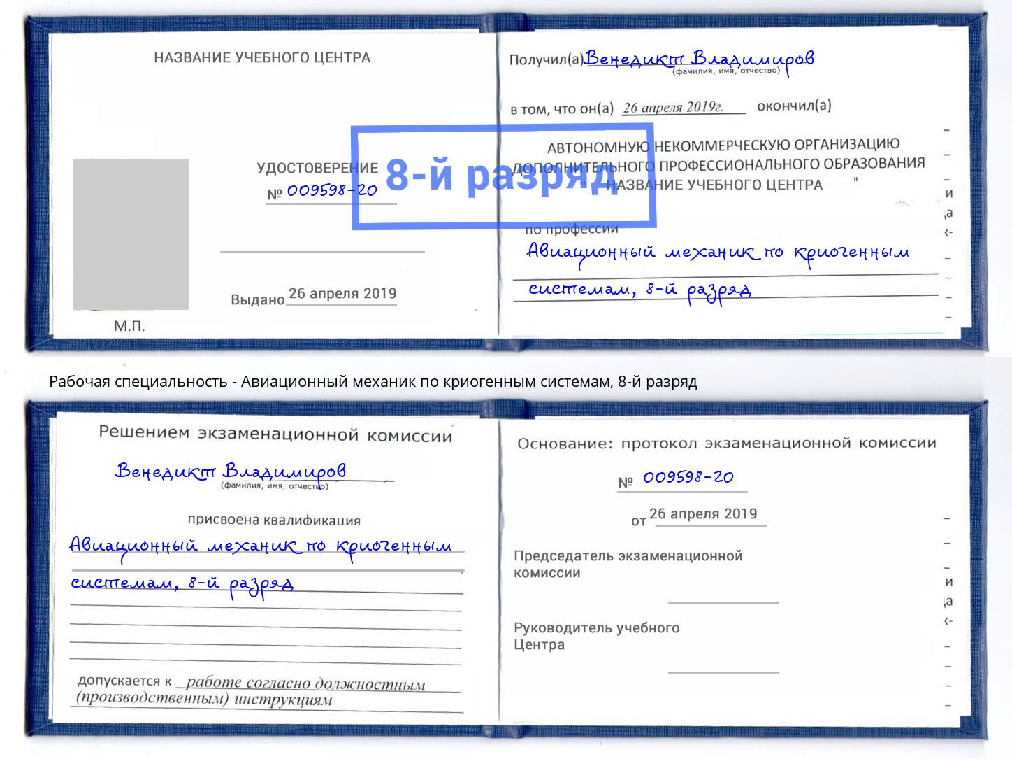 корочка 8-й разряд Авиационный механик по криогенным системам Ростов